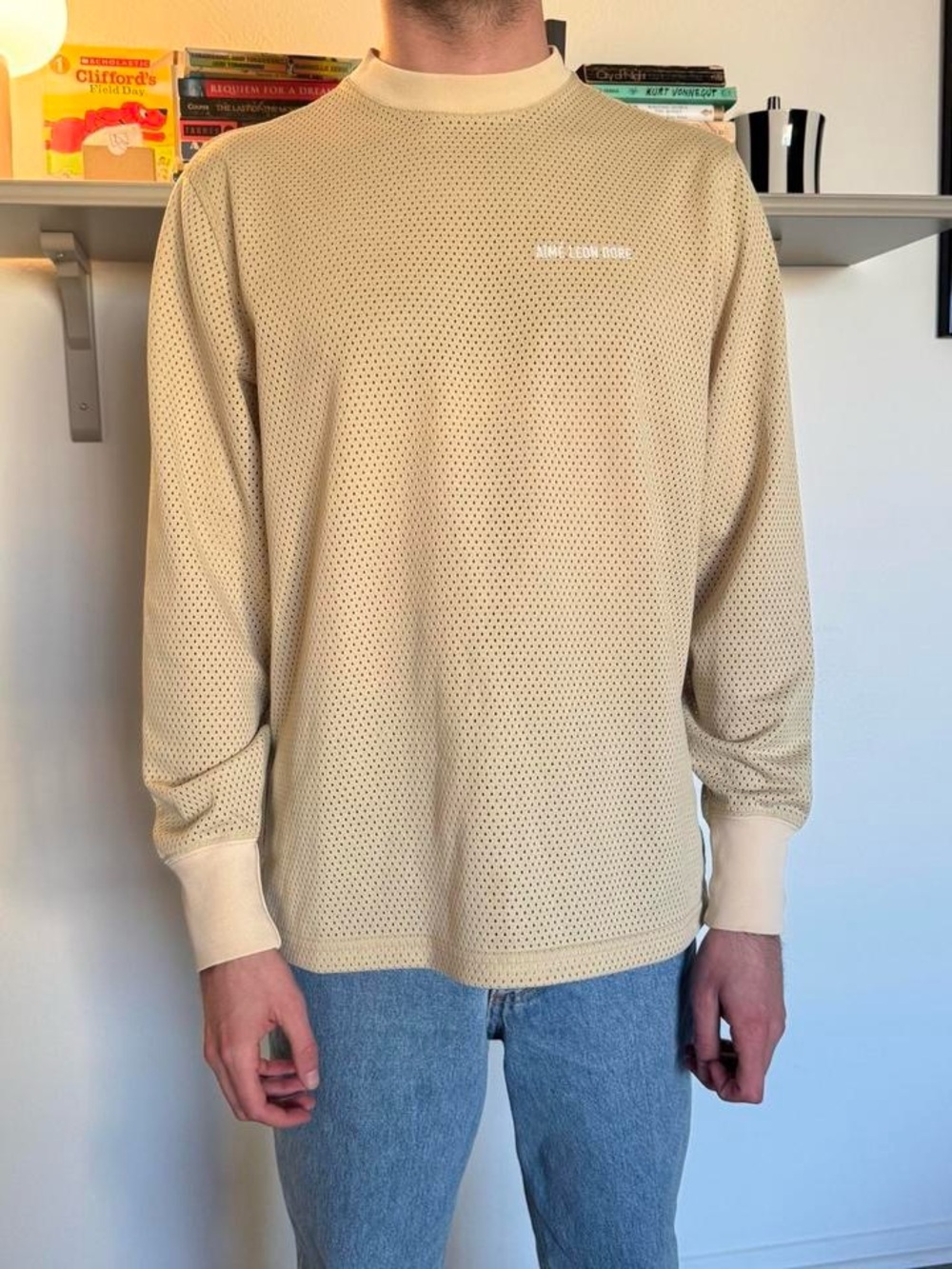 Aime Leon Dore Beige Perforated Long-Sleeve Shirt